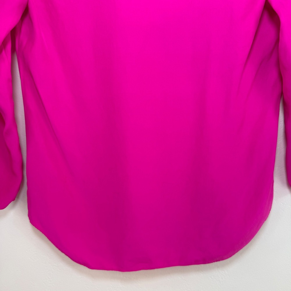 Amanda Uprichard 100% Silk Blouse Hot Pink V-Neck Barbiecore Dopamine Dressing S - Picture 8 of 12